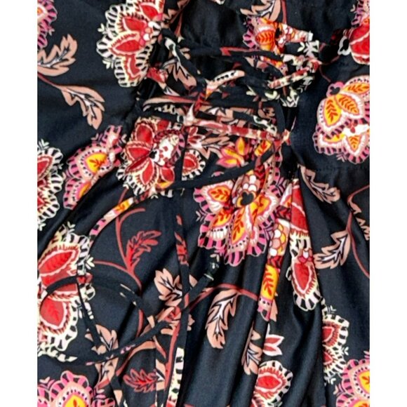 John Paul Richard Petite Floral Printed Black Elastic Waist Harem Pants With Lac - Picture 4 of 5